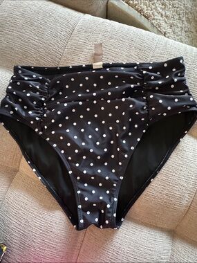 Black Polka Dot High Waist Bikini Bottoms